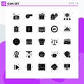 Modern Set of 25 Solid Glyphs and symbols such as network, internet, present, globe, drugs