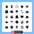 Modern Set of 25 Solid Glyphs and symbols such as off, home, audio, construction, tambourine
