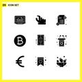 Modern Set of 9 Solid Glyphs and symbols such as phone, synchronization, loan, sync, btc Royalty Free Stock Photo