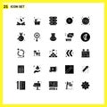 Modern Set of 25 Solid Glyphs and symbols such as ring, circle, computing, button, arrows