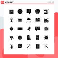 Modern Set of 25 Solid Glyphs and symbols such as smart, internet, digital, house, paper