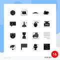 Modern Set of 16 Solid Glyphs and symbols such as tech, repair, play, box, male