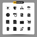 Modern Set of 16 Solid Glyphs and symbols such as technolody, personal, disease, hovercar, biking