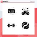 Modern Set of 4 Solid Glyphs and symbols such as ticket, gym, bicycle, gym, polarity