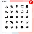 Modern Set of 25 Solid Glyphs and symbols such as travel, train, forbidden, seats, man