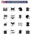 Modern Set of 16 Solid Glyphs and symbols on USA Independence Day such as game; machine; city; casino; eagle