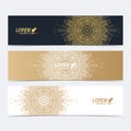 Modern set of vector banners with golden mandala