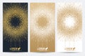 Modern set of vector flyers. Geometric abstract presentation with golden mandala. Molecule and communication background