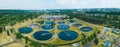 Modern sewage treatment plant, aerial view from drone