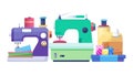Modern sewing machine with threads and crafting supplies, vector design Generative AI Royalty Free Stock Photo