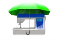 Modern sewing machine under umbrella, 3D rendering Royalty Free Stock Photo