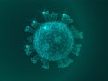 Modern shaded vector of coronavirus cell on blue green backgound