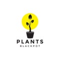 Modern shape black plant pot with sun logo design, vector graphic symbol icon illustration creative idea Royalty Free Stock Photo