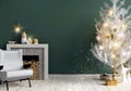 Modern shining Christmas interior with fireplace, Scandinavian s