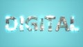 Modern shining cybernetical text DIGITAL on blue bg - abstract 3D rendering