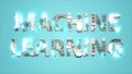 modern shining cybernetical text MACHINE LEARNING on blue background - abstract 3D rendering