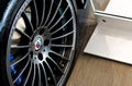 Modern shiny car wheel closeup