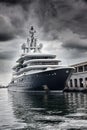 Modern ship docked with a dramatic stormy sky Royalty Free Stock Photo