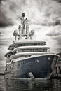 Modern ship docked with a dramatic stormy sky Royalty Free Stock Photo