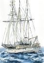 Modern ship-rigged sailboat schooner on sea