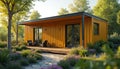 Modern shipping container home combines functionality, environmental consciousness. Tiny house with innovative sustainable Royalty Free Stock Photo