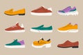 Modern shoes icons. Sneakers, training shoes, loafers, oxfords, sport shoes, womens footwear set, hand drawn vector Royalty Free Stock Photo