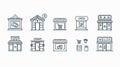 Modern Shop Open Outline Icons for Business Presentations. Vector Illustration for Web Design