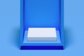 Modern Showcase with empty space on pedestal on blue background. 3d rendering. Minimalism concept