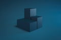 Modern Showcase with empty space on pedestal on blue background. 3d rendering.