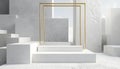 Modern Showcase Scene Featuring Rendered Abstract Design With White Cobblestone Blocks And Golden Royalty Free Stock Photo