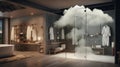 Modern Shower Serenity: Rainclouds Gathering in AI-Generated Bathroom Art