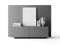 Modern sideboard with decorative items isolated on white background Royalty Free Stock Photo