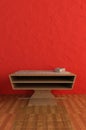 Modern sideboard with red stuco background