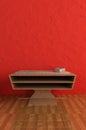 Modern sideboard with red stuco background Royalty Free Stock Photo