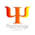 Modern Sign of Psychology. Psi. Creative style. Icon in vector. Design concept. Brand company. Orange color letter on Royalty Free Stock Photo