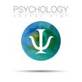 Modern sign of Psychology. Psi. Watercolor style in vector. Design concept. Brand company. Blue green color and white Royalty Free Stock Photo