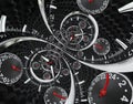 Modern silver black fashion clock watch red clock hands twisted to surreal time spiral. Surrealism clock black clock watch abstrac Royalty Free Stock Photo