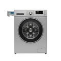 Modern silver front load washing machine isolated on white background Royalty Free Stock Photo