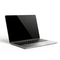 Modern silver laptop computer open with dark screen isolated on white background Royalty Free Stock Photo