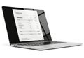 Modern silver laptop displaying an invoice document isolated on white background Royalty Free Stock Photo