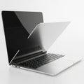Sleek Silver Laptop with Open Screen Displaying Dark Reflection on White Background computer Royalty Free Stock Photo