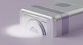 Modern silver metallic rectangular device with circular hole on minimalist light purple background 3D rendering Royalty Free Stock Photo