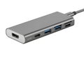 Modern silver multi-port usb hub with hdmi, usb-c, and usb 3.0 ports on a white background Royalty Free Stock Photo