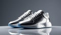 Modern Silver Sneakers on Mirrored Surface Reflecting in Stylish Studio Royalty Free Stock Photo
