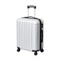 Modern silver suitcase with retractable handle on transparent background Royalty Free Stock Photo