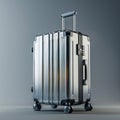 Modern Silver Suitcase with Wheels. Generative ai Royalty Free Stock Photo