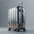 Modern Silver Suitcase with Wheels. Generative ai Royalty Free Stock Photo