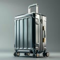 Modern Silver Suitcase with Wheels. Generative ai Royalty Free Stock Photo