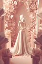 Modern simple art wedding invitation card. Bride in wedding beautiful dress. Save the Date. Flyer for wedding salon. AI generative Royalty Free Stock Photo