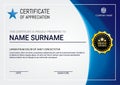 Modern & simple certificate template with blue curves theme on grey background